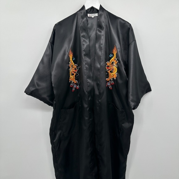 Vintage Uahong Mei Asian Satin Kimono Robe Size XL No Belt Embroidered Dragon - Picture 3 of 13